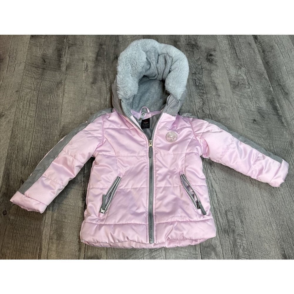 Gerry Jacket Girls 5 Pink Puffer Winter Coat Full Zip Faux Fur Hooded Pockets